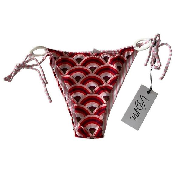 Revolve x VDM Ziggy Reversible Art Deco Retro Pink Stripe Bikini Bottom Swim - Picture 2 of 9